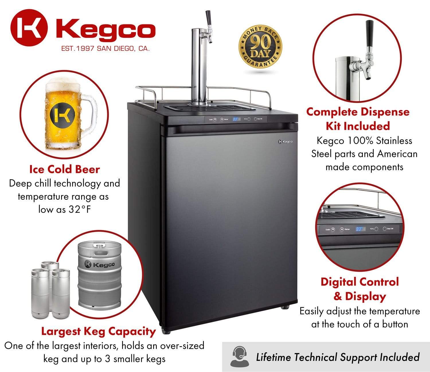 Kegco Beer Refrigeration 24" Wide Tap Black Stainless Steel Digital Kegerator