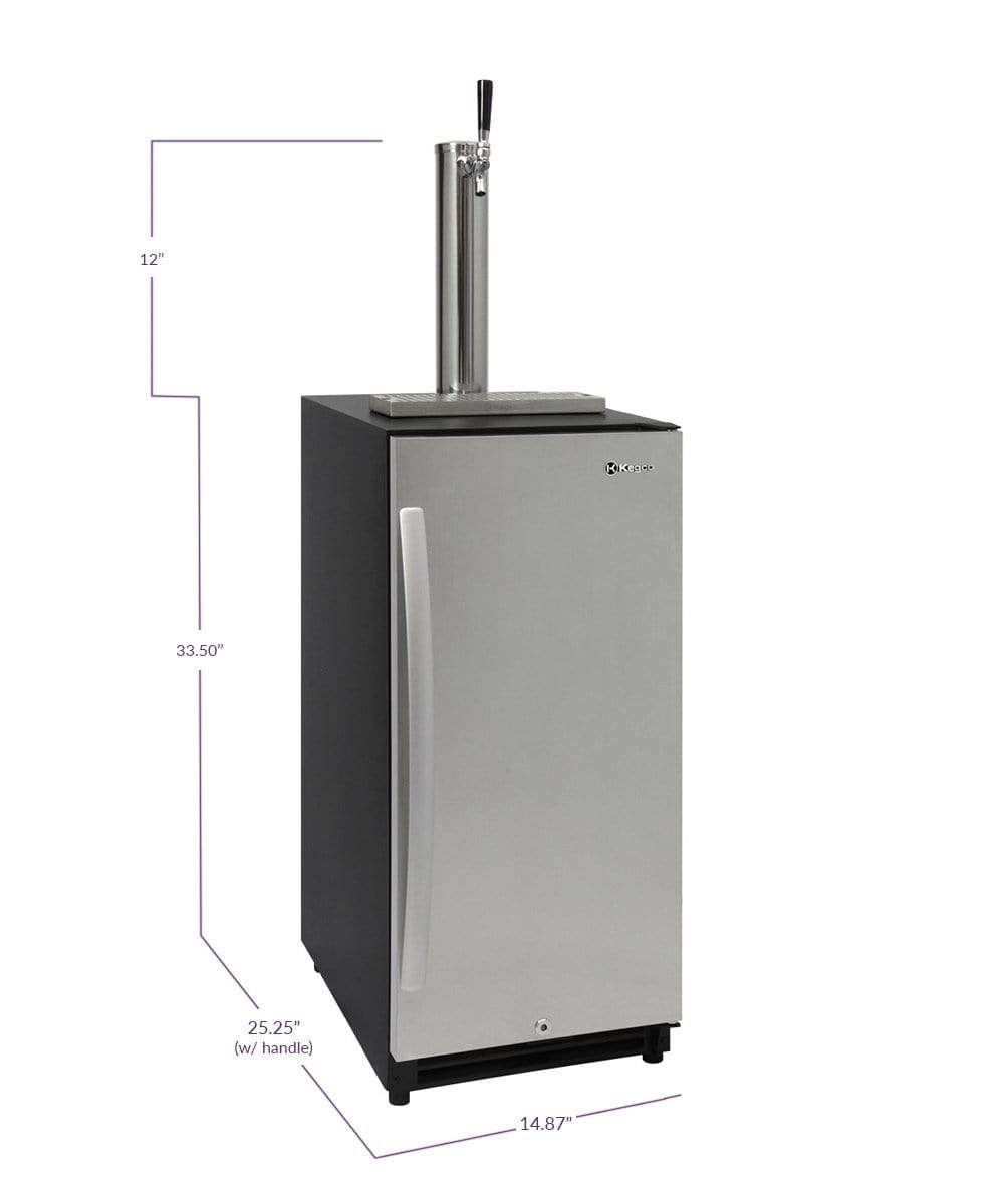 Kegco Beer Refrigeration Wide Single Tap Stainless Steel Built-In Right Hinge Kegerator