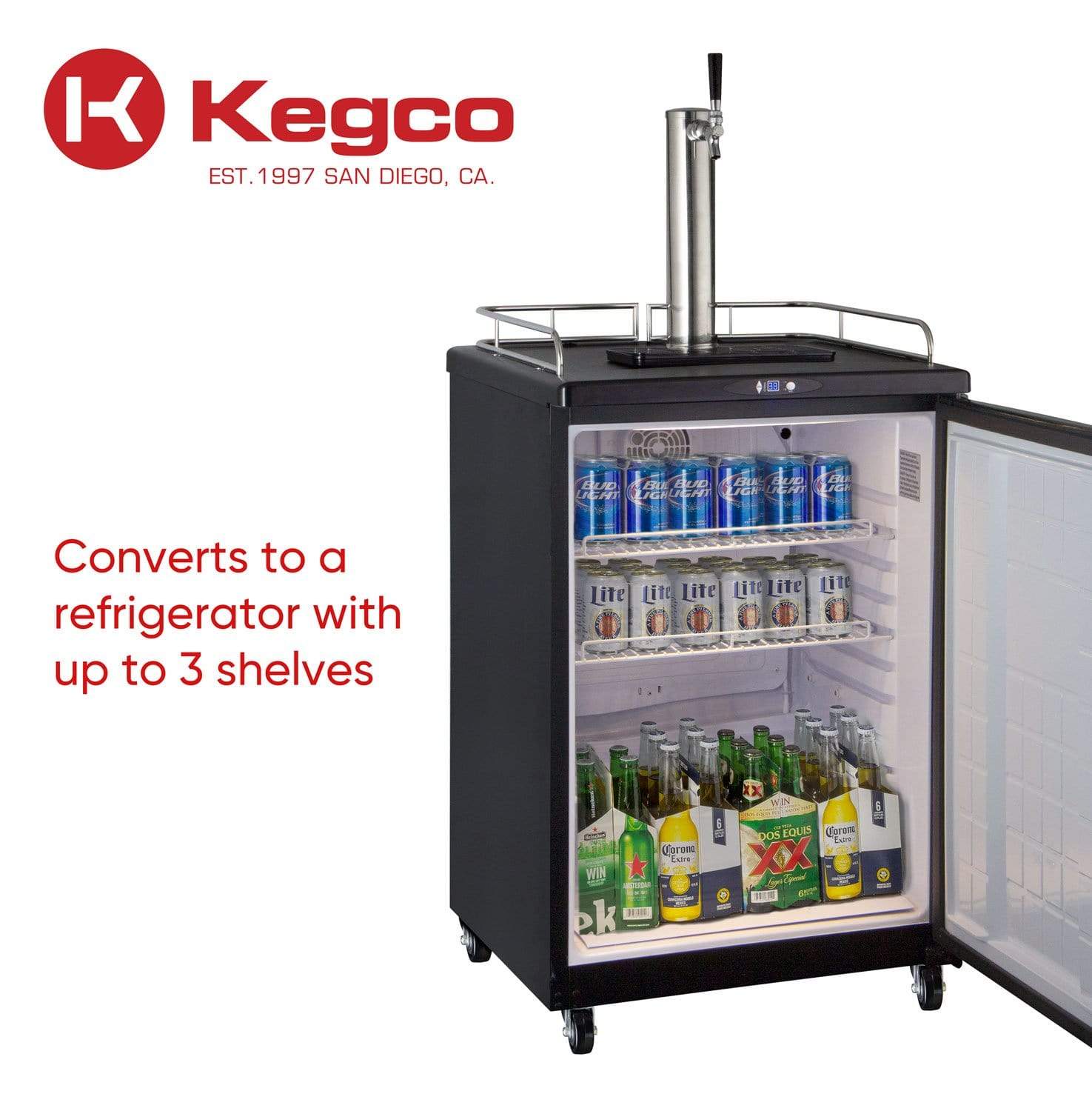 Kegco Beer Refrigeration Wide Single Tap Stainless Steel Commercial/Residential Kegerator