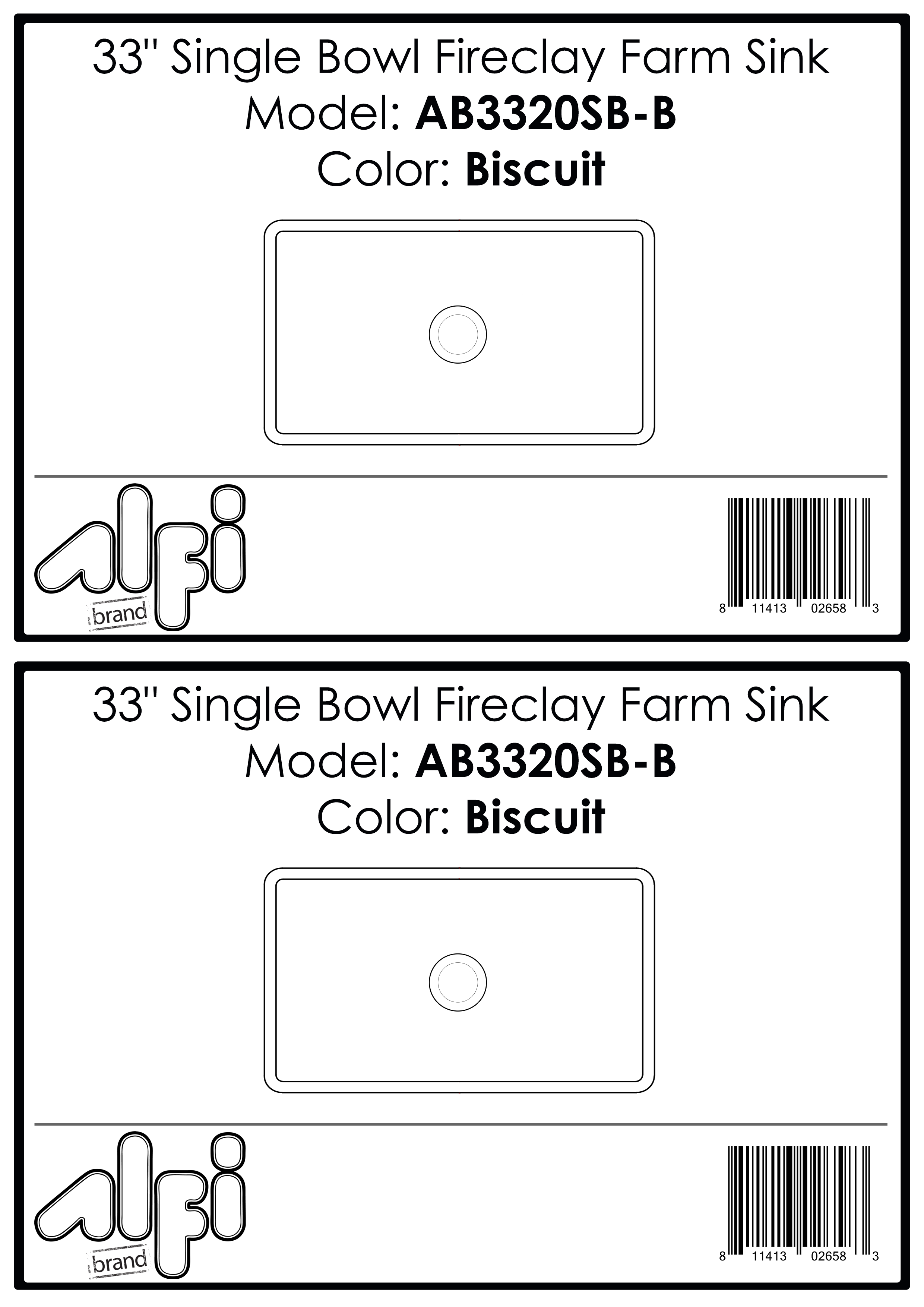 ALFI Brand - 33 inch Biscuit Reversible Single Fireclay Farmhouse Kitchen Sink | AB3320SB-B