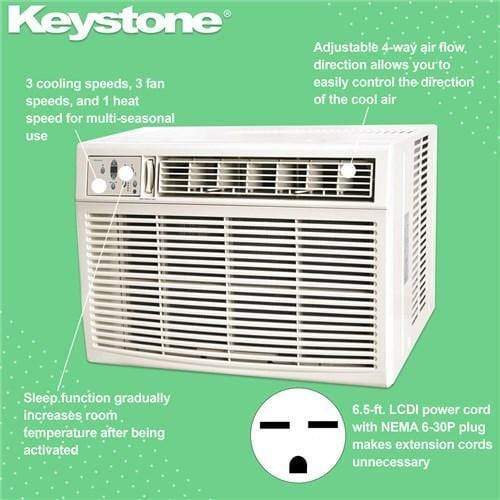 Keystone Window A/C Keystone 18,500/18,200 BTU 230V Window/Wall Air Conditioner with 16,000 BTU Supplemental Heat Capability