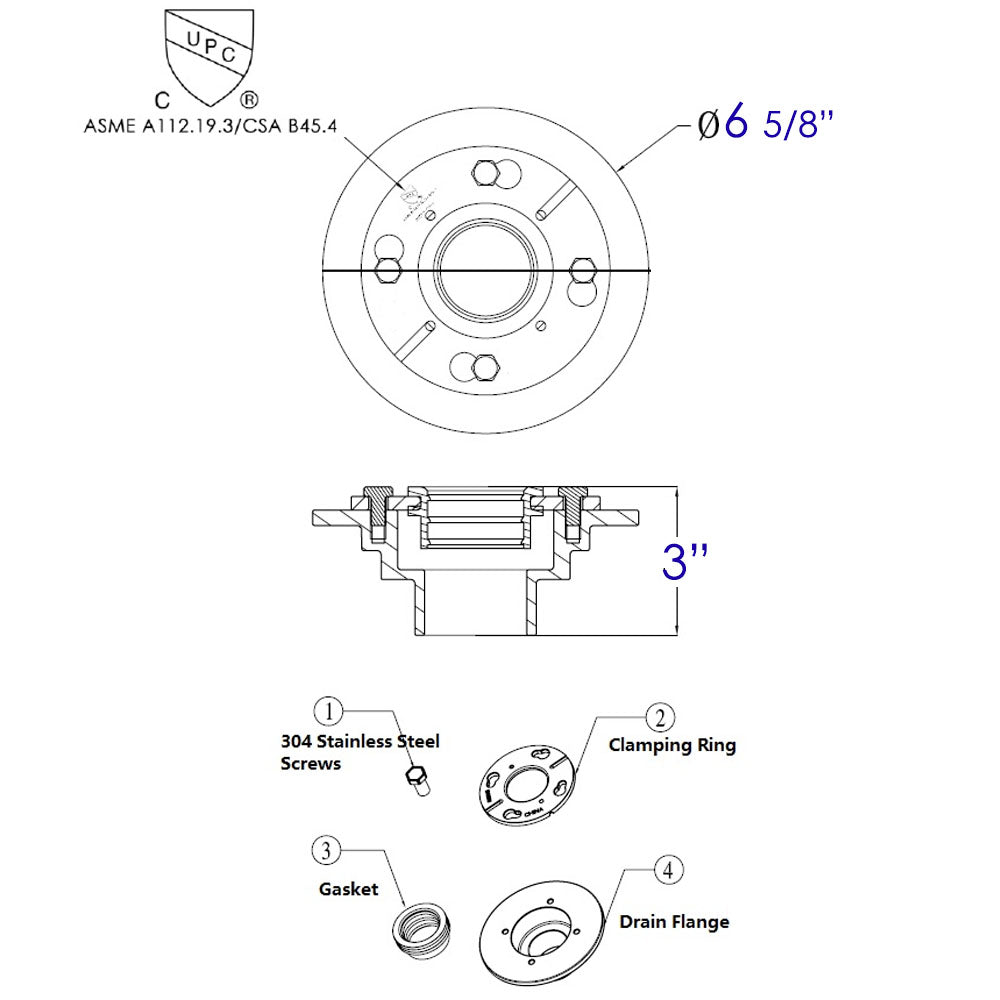 ALFI Brand - Cast Iron Shower Drain Base with Rubber Fitting | ABDB55CI