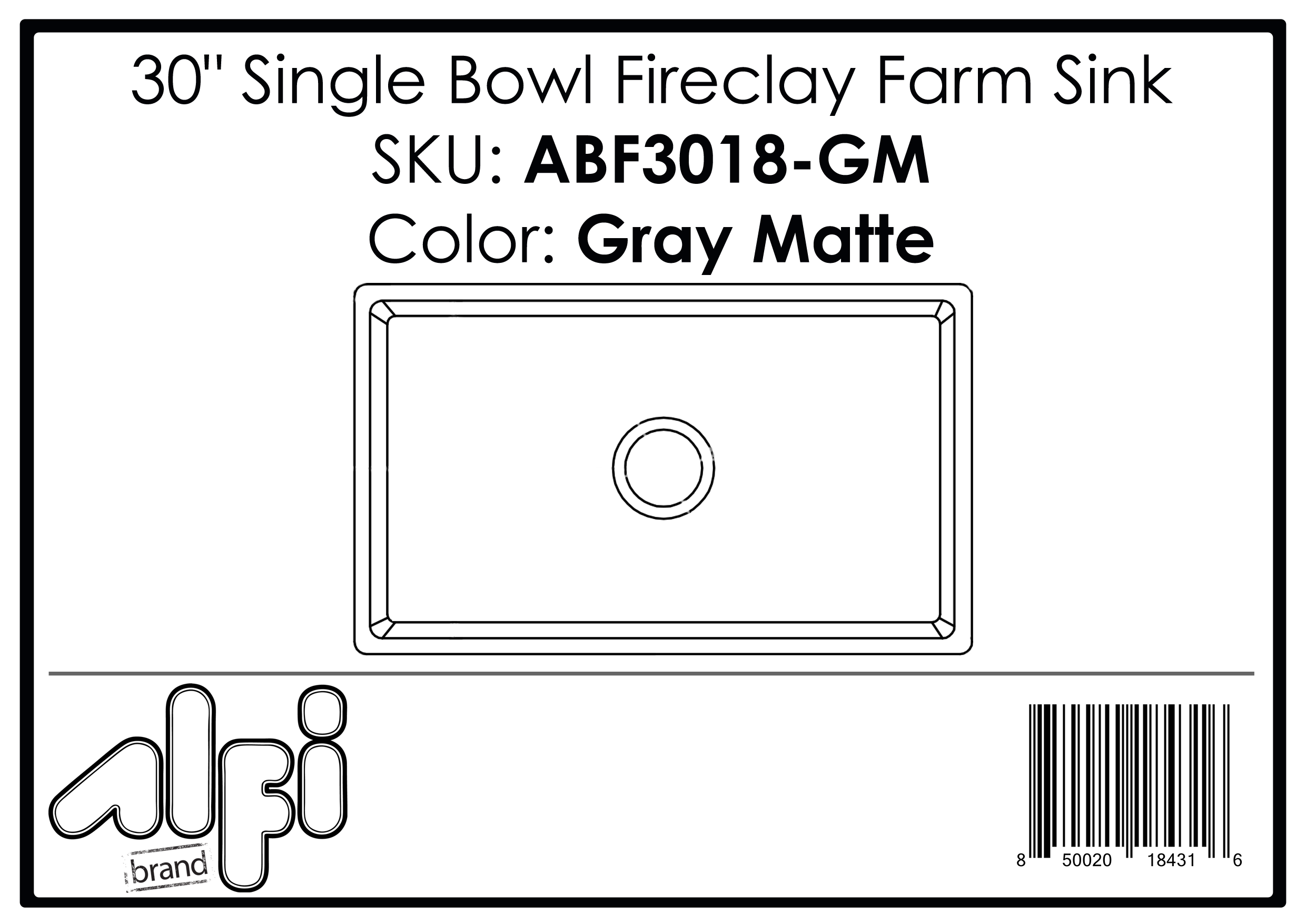 ALFI Brand - Gray Matte Smooth Apron 30" x 18" Single Bowl Fireclay Farm Sink | ABF3018-GM