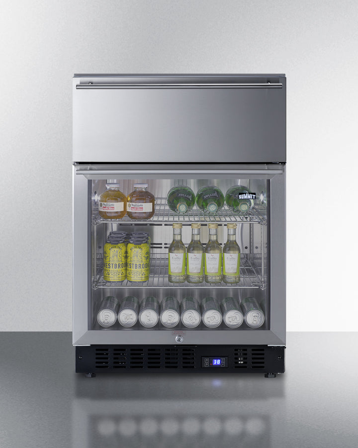 Summit - 24" Wide Built-In Commercial Beverage Refrigerator With Top Drawer | SCR615TDCSS