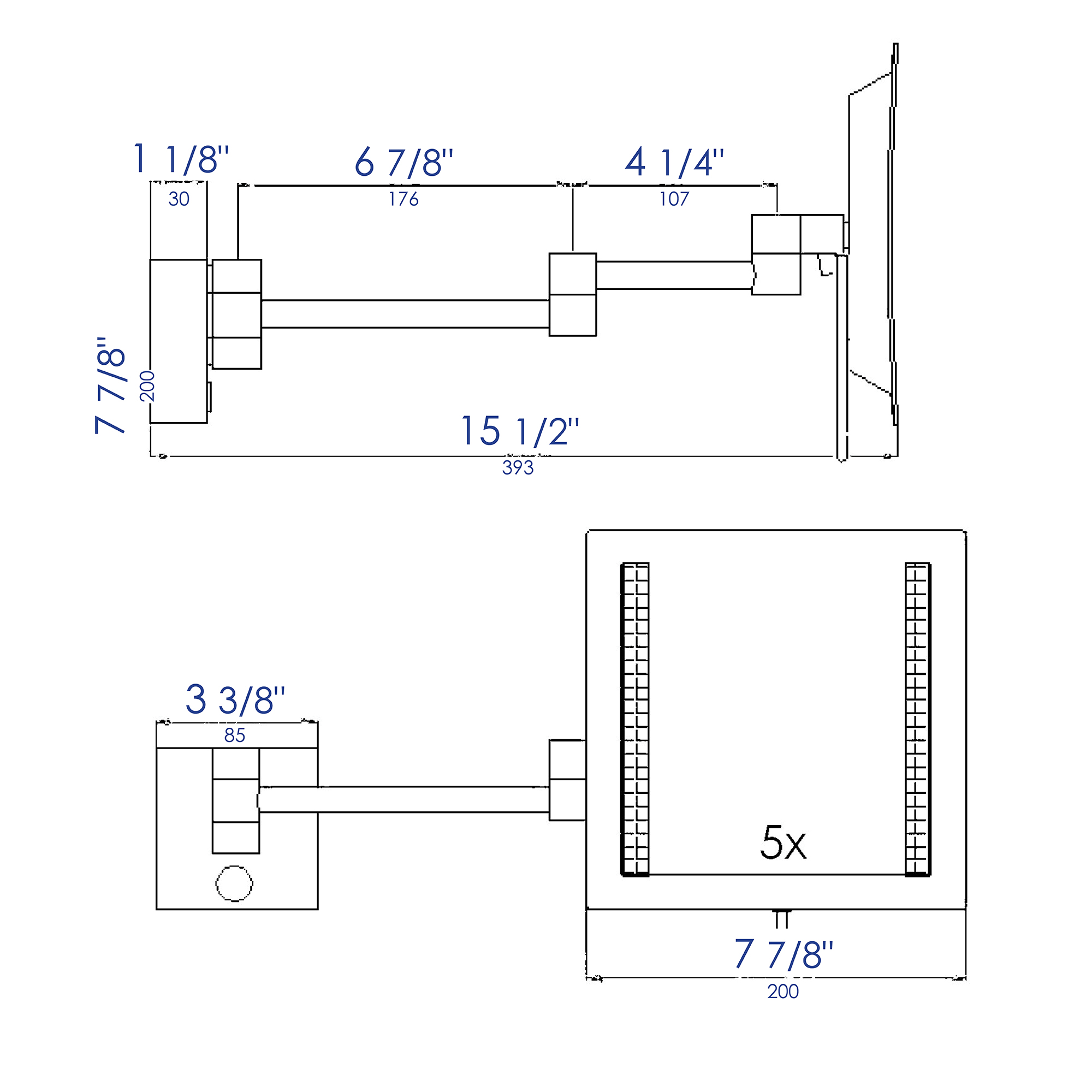 ALFI Brand - Brushed Nickel Wall Mount Square 8" 5x Magnifying Cosmetic Mirror with Light | ABM8WLED-BN