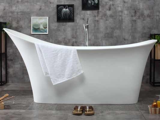 ALFI Brand - 74" White Solid Surface Smooth Resin Soaking Slipper Bathtub | AB9915