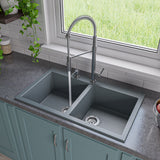 ALFI Brand - Titanium 34" Drop-In Double Bowl Granite Composite Kitchen Sink | AB3420DI-T