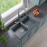 ALFI Brand - Titanium 34" Drop-In Double Bowl Granite Composite Kitchen Sink | AB3420DI-T