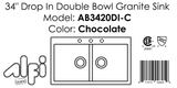 ALFI Brand - Chocolate 34" Drop-In Double Bowl Granite Composite Kitchen Sink | AB3420DI-C