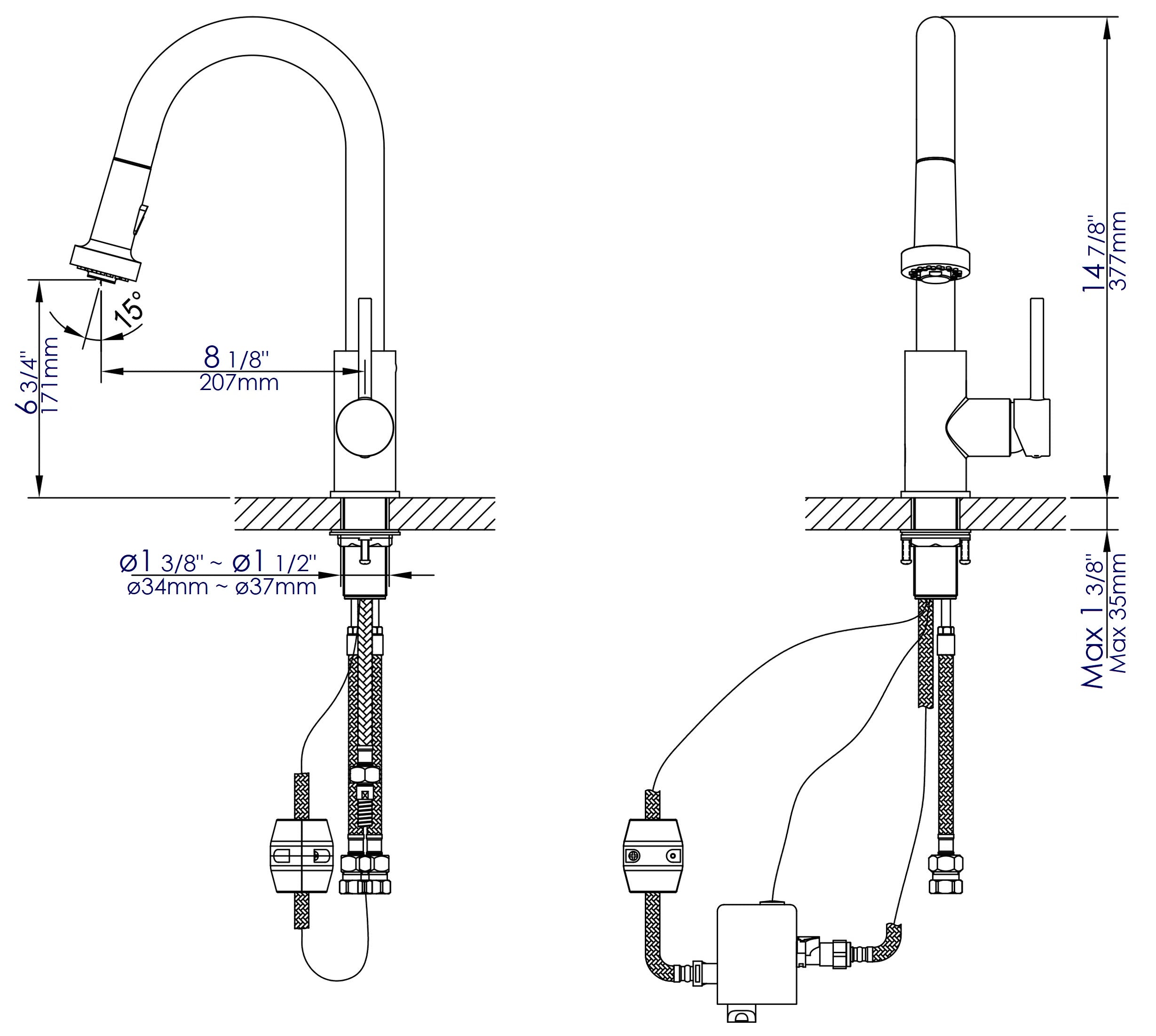 ALFI Brand - Polished Chrome Sensor Gooseneck Pull Down Kitchen Faucet | ABKF3262-PC