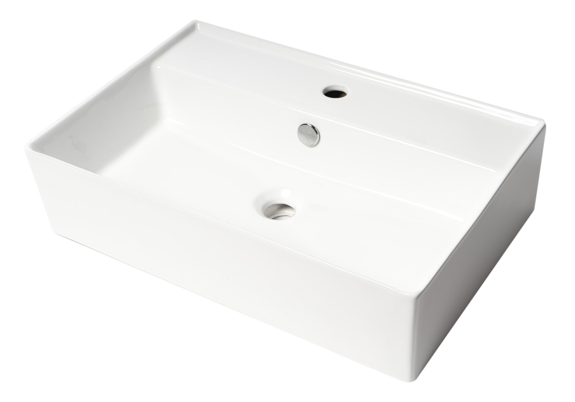 ALFI Brand - White 24" Modern Rectangular Above Mount Ceramic Sink with Faucet Hole | ABC901-W