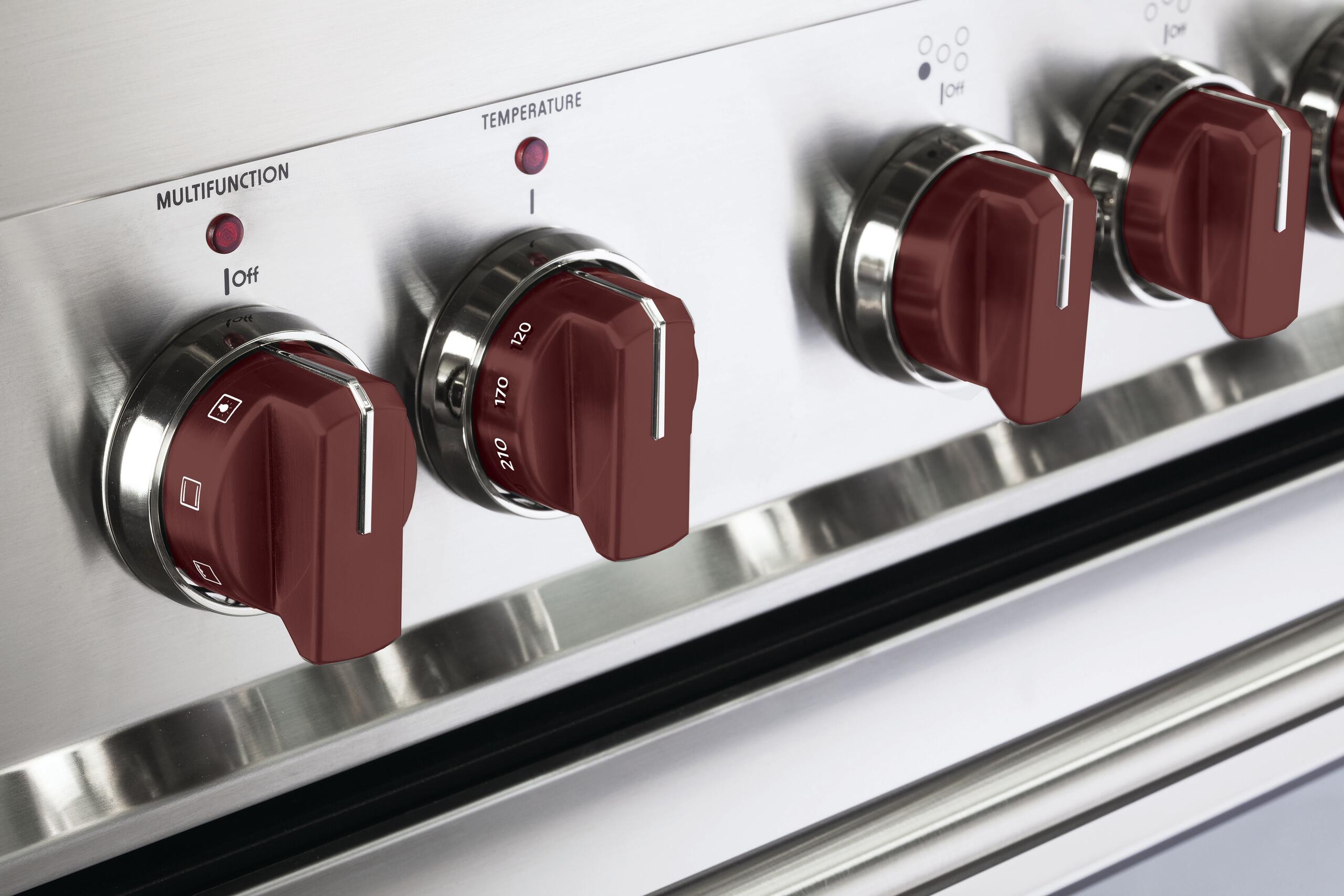 Verona - Color Knob Set for Designer Single Oven Dual Fuel Range - Black, Burgundy