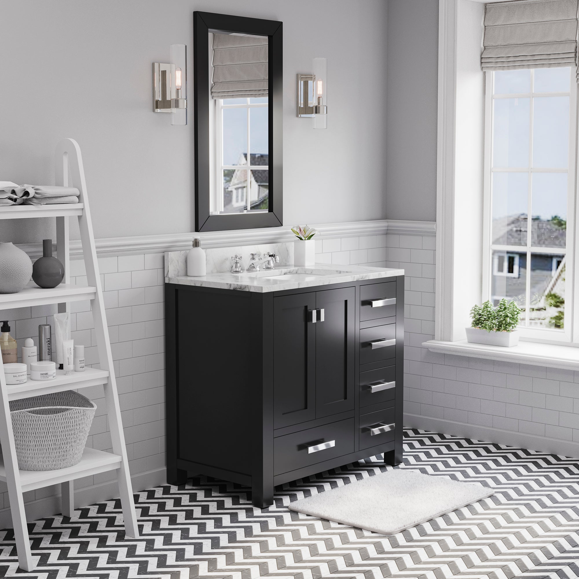 Water Creation | 36 Inch Wide Dark Espresso Single Sink Bathroom Vanity With Matching Mirror And Faucet(s) From The Madison Collection | MS36CW01ES-R24BX0901