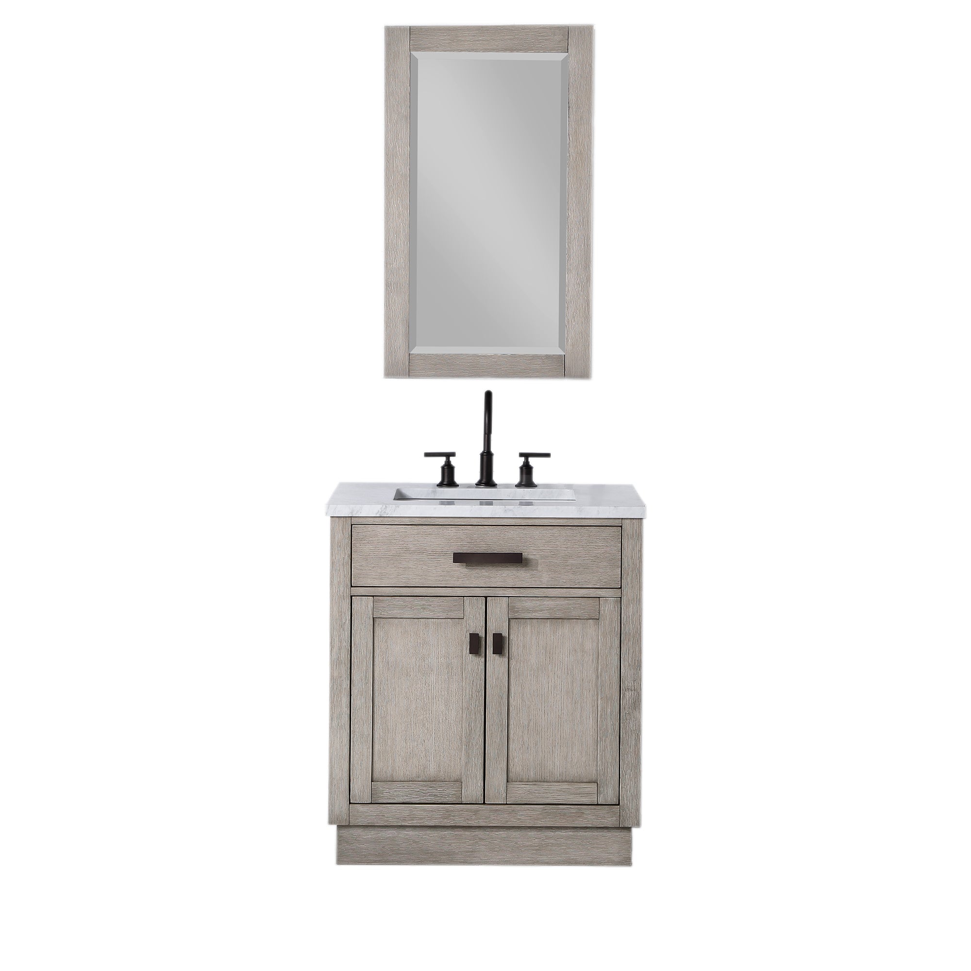 Water Creation | Chestnut 30 In. Single Sink Carrara White Marble Countertop Vanity In Grey Oak with Mirror | CH30CW03GK-R21000000