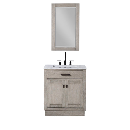 Water Creation | Chestnut 30 In. Single Sink Carrara White Marble Countertop Vanity In Grey Oak with Mirror | CH30CW03GK-R21000000