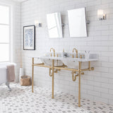 Water Creation | Embassy 60 Inch Wide Double Wash Stand, P-Trap, and Counter Top with Basin included in Satin Gold Finish | EB60C-0600