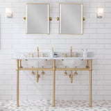 Water Creation | Embassy 60 Inch Wide Double Wash Stand, P-Trap, Counter Top with Basin, and F2-0012 Faucet included in Satin Gold Finish | EB60D-0612