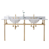 Water Creation | Embassy 72 Inch Wide Double Wash Stand, P-Trap, Counter Top with Basin, and F2-0012 Faucet included in Satin Gold Finish | EB72D-0612