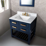 Water Creation | 30 Inch Monarch Blue Single Sink Bathroom Vanity With F2-0013 Satin Gold Faucet From The Madalyn Collection | MA30CW06MB-000FX1306