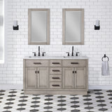 Water Creation | Chestnut 60 In. Double Sink Carrara White Marble Countertop Vanity In Grey Oak with Mirrors | CH60CW03GK-R21000000