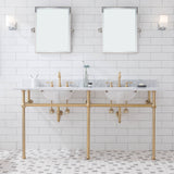 Water Creation | Embassy 72 Inch Wide Double Wash Stand, P-Trap, Counter Top with Basin, and F2-0012 Faucet included in Satin Gold Finish | EB72D-0612