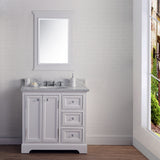 Water Creation | 36 Inch Wide Pure White Single Sink Carrara Marble Bathroom Vanity With Matching Mirror From The Derby Collection | DE36CW01PW-B24000000