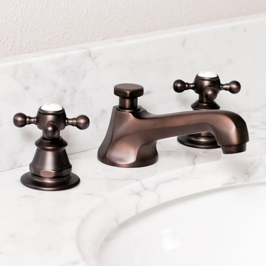 Water Creation | American 20th Century Classic Widespread Lavatory F2-0009 Faucets With Pop-Up Drain in Oil-rubbed Bronze Finish Finish With Metal Cross Handles, Hot And Cold Labels Included | F2-0009-03-BX