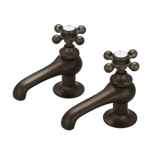 Water Creation | Vintage Classic Basin Cocks Lavatory Faucets in Oil-rubbed Bronze Finish Finish With Metal Cross Handles, Hot And Cold Labels Included | F1-0003-03-DX