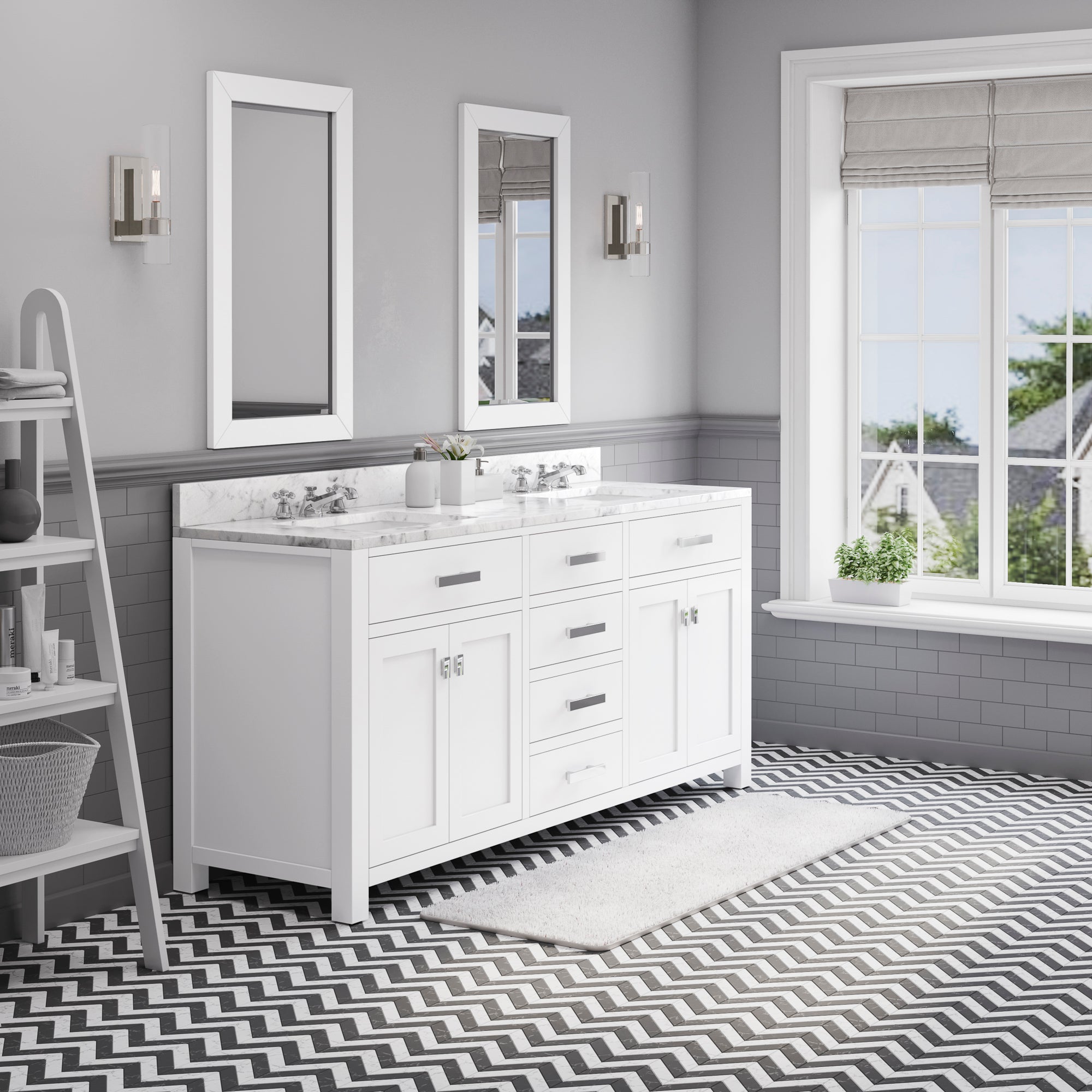 Water Creation | 72 Inch Pure White Double Sink Bathroom Vanity With Faucet From The Madison Collection | MS72CW01PW-000BX0901