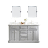 Water Creation | 60" Palace Collection Quartz Carrara Cashmere Grey Bathroom Vanity Set With Hardware And F2-0012 Faucets, Mirror in Polished Nickel (PVD) Finish | PA60QZ05CG-E18TL1205