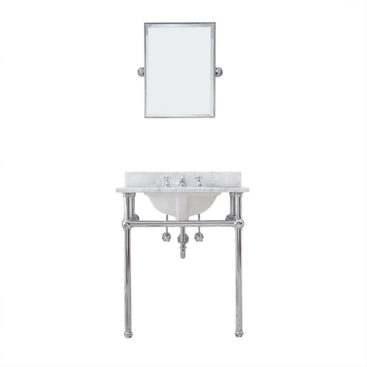 Water Creation | Embassy 30 Inch Wide Single Wash Stand, P-Trap, Counter Top with Basin, F2-0009 Faucet and Mirror included in Chrome Finish | EB30E-0109