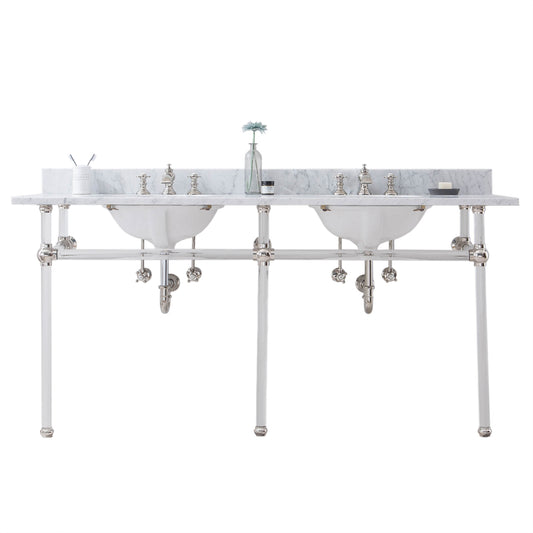 Water Creation | Empire 72 Inch Wide Double Wash Stand, P-Trap, Counter Top with Basin, and F2-0013 Faucet included in Polished Nickel (PVD) Finish | EP72D-0513