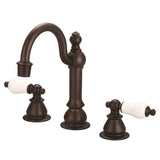 Water Creation | American 20th Century Classic Widespread Lavatory F2-0012 Faucets With Pop-Up Drain in Oil-rubbed Bronze Finish With Porcelain Lever Handles | F2-0012-03-PL