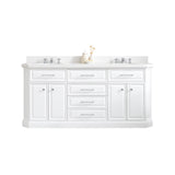 Water Creation | 72" Palace Collection Quartz Carrara Pure White Bathroom Vanity Set With Hardware And F2-0009 Faucets in Chrome Finish | PA72QZ01PW-000BX0901