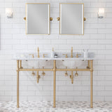 Water Creation | Embassy 60 Inch Wide Double Wash Stand, P-Trap, Counter Top with Basin, F2-0012 Faucet and Mirror included in Satin Gold Finish | EB60E-0612