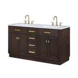 Water Creation | Chestnut 60 In. Double Sink Carrara White Marble Countertop Vanity In Brown Oak with Grooseneck Faucets | CH60CW06BK-000BL1406