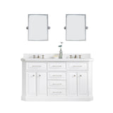 Water Creation | 60" Palace Collection Quartz Carrara Pure White Bathroom Vanity Set With Hardware And F2-0009 Faucets, Mirror in Polished Nickel (PVD) Finish | PA60QZ05PW-E18BX0905