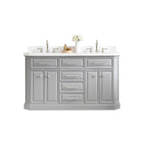 Water Creation | 60" Palace Collection Quartz Carrara Cashmere Grey Bathroom Vanity Set With Hardware And F2-0012 Faucets in Polished Nickel (PVD) Finish | PA60QZ05CG-000TL1205