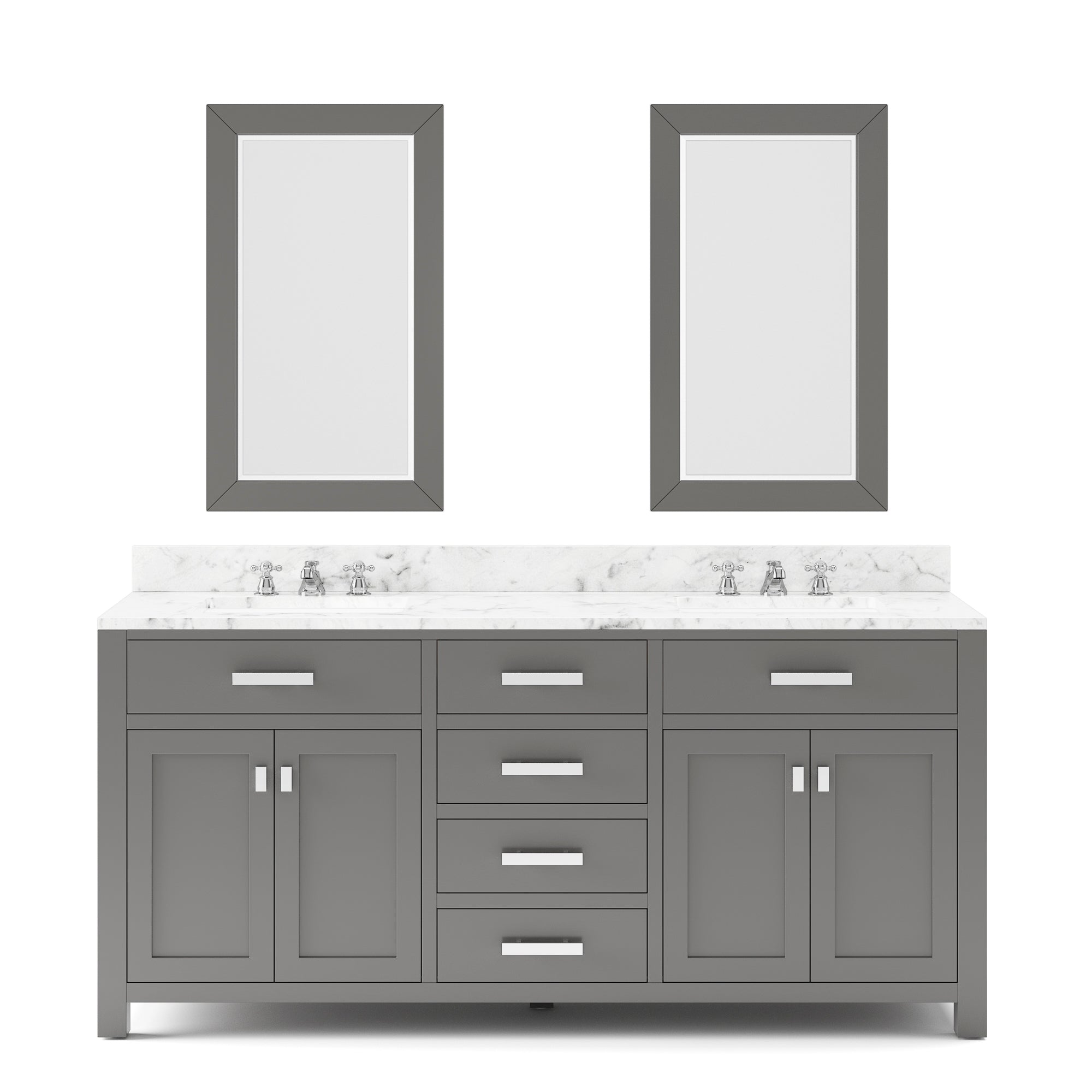 Water Creation | 72 Inch Cashmere Grey Double Sink Bathroom Vanity With 2 Matching Framed Mirrors And Faucets From The Madison Collection | MS72CW01CG-R24BX0901