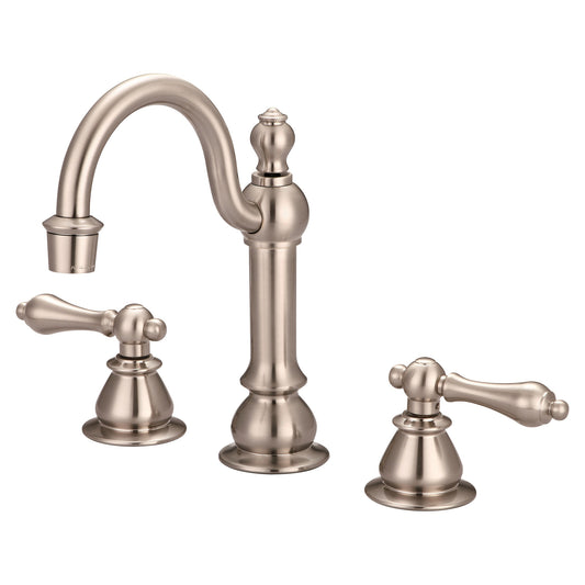 Water Creation | American 20th Century Classic Widespread Lavatory F2-0012 Faucets With Pop-Up Drain in Brushed Nickel Finish With Metal Lever Handles | F2-0012-02-AL