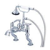 Water Creation | Vintage Classic Adjustable Center Deck Mount Tub Faucet With Handheld Shower in Chrome Finish With Metal Lever Handles, Hot And Cold Labels Included | F6-0004-01-AX