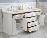 Water Creation | 72" Palace Collection Quartz Carrara Pure White Bathroom Vanity Set With Hardware And F2-0012 Faucets in Chrome Finish | PA72QZ01PW-000TL1201