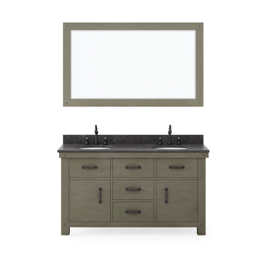 Water Creation | 60 Inch Grizzle Grey Double Sink Bathroom Vanity With Mirror With Blue Limestone Counter Top From The ABERDEEN Collection | AB60BL03GG-A60000000