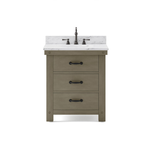 Water Creation | 30 Inch Grizzle Grey Single Sink Bathroom Vanity With Faucet With Carrara White Marble Counter Top From The ABERDEEN Collection | AB30CW03GG-000BX1203