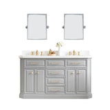 Water Creation | 60" Palace Collection Quartz Carrara Cashmere Grey Bathroom Vanity Set With Hardware And F2-0013 Faucets in Satin Gold Finish And Only Mirrors in Chrome Finish | PA60QZ06CG-E18FX1306