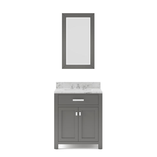 Water Creation | 30 Inch Cashmere Grey Single Sink Bathroom Vanity With Matching Framed Mirror And Faucet From The Madison Collection | MS30CW01CG-R24BX0901