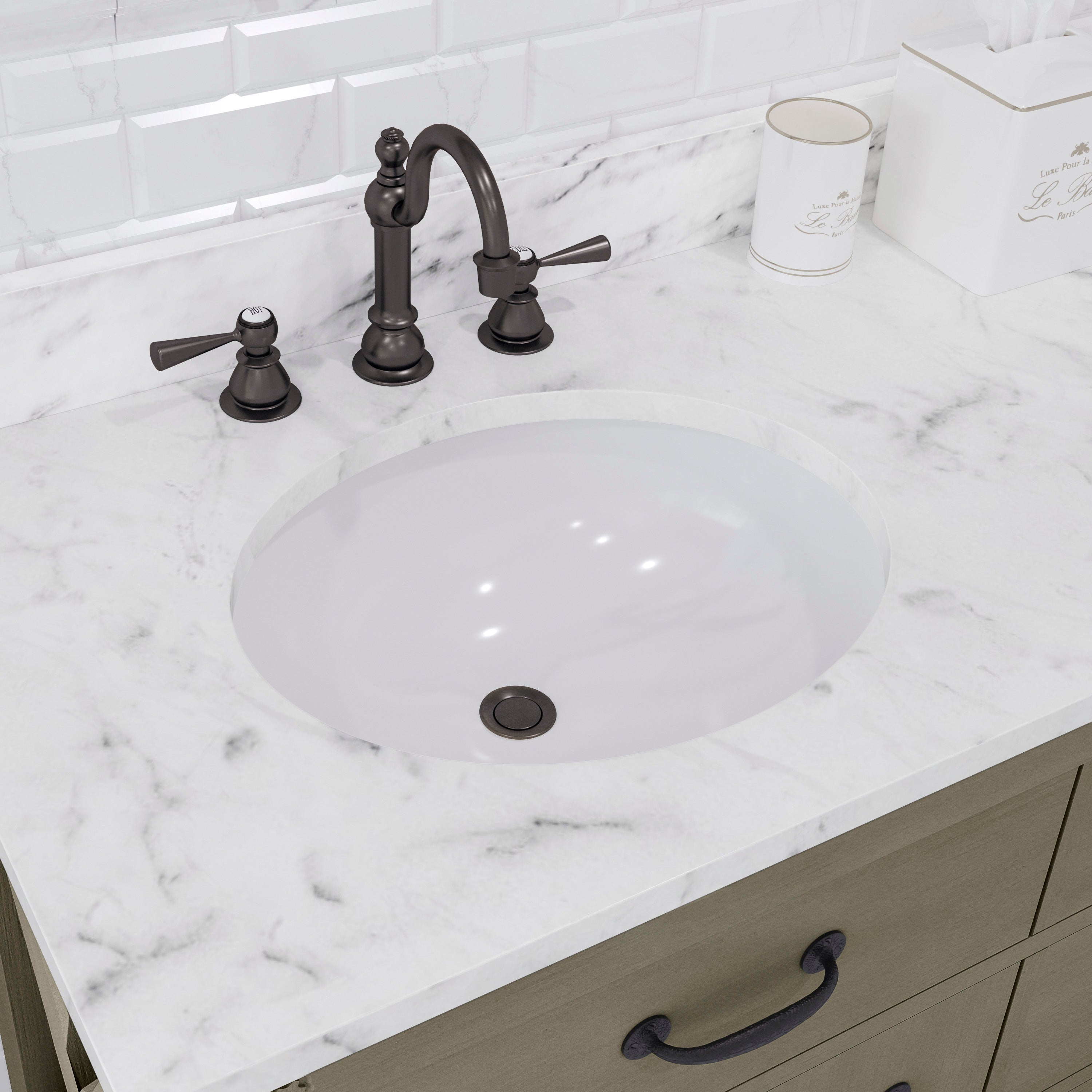 Water Creation | 72 Inch Grizzle Grey Double Sink Bathroom Vanity With Mirror And Faucets With Carrara White Marble Counter Top From The ABERDEEN Collection | AB72CW03GG-A72BX1203