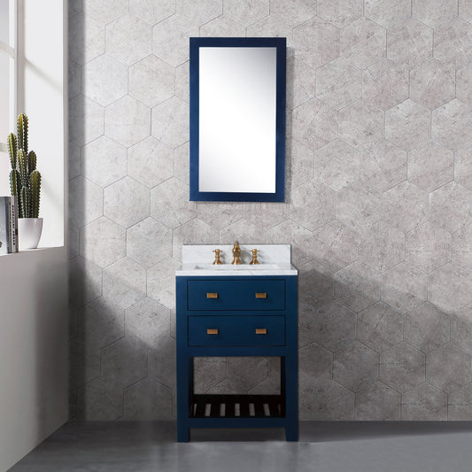 Water Creation | 24 Inch Monarch Blue Single Sink Bathroom Vanity With F2-0013 Satin Gold Faucet And Mirror From The Madalyn Collection | MA24CW06MB-R21FX1306