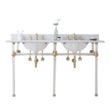 Water Creation | Empire 60 Inch Wide Double Wash Stand, P-Trap, Counter Top with Basin, and F2-0013 Faucet included in Satin Gold Finish | EP60D-0613