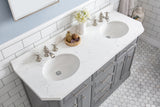 Water Creation | 60" Palace Collection Quartz Carrara Cashmere Grey Bathroom Vanity Set With Hardware And F2-0013 Faucets in Polished Nickel (PVD) Finish | PA60QZ05CG-000FX1305